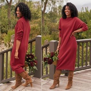 Frank & Eileen Isabelle Funnel Neck Triple Fleece Dress Sz L Cranberry Red